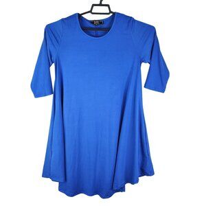 Women's L&B Lucky & Blessed Blue A-Line Dress 3/4 Sleeve Round Neck Size S